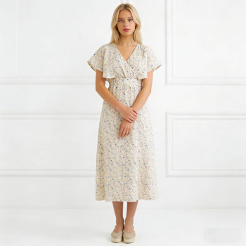 KOSSR Floral Linen Midi Dress – Lightweight French Cottagecore Summer Dress