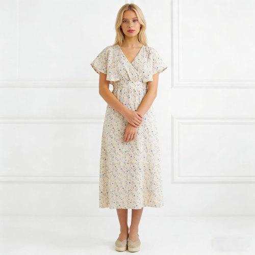 KOSSR Floral Linen Midi Dress – Lightweight French Cottagecore Summer Dress