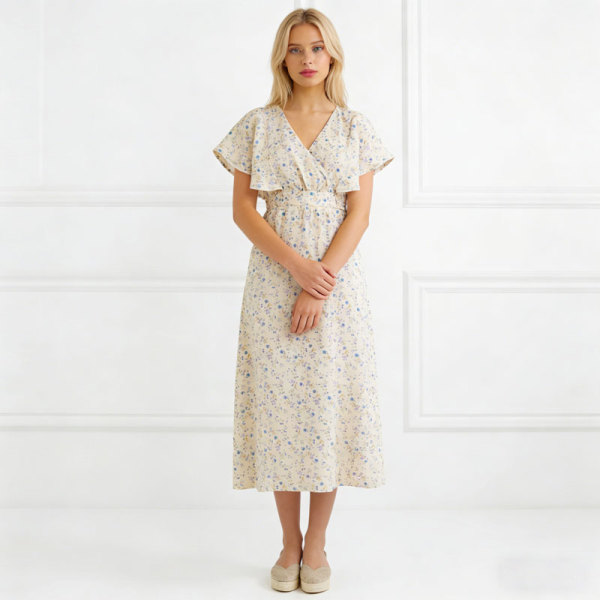 KOSSR Floral Linen Midi Dress – Lightweight French Cottagecore Summer Dress