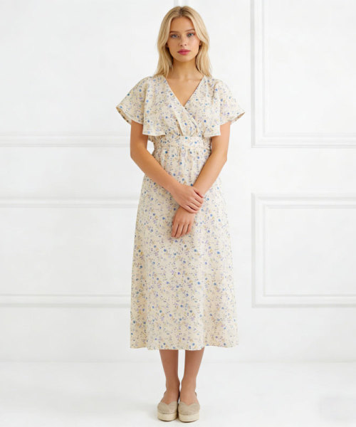 KOSSR Floral Linen Midi Dress – Lightweight French Cottagecore Summer Dress
