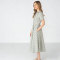 Gingham Floral Linen Midi Dress | Vintage Collar Dress Women | KOSSR