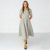 Gingham Floral Linen Midi Dress | Vintage Collar Dress Women | KOSSR