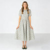 Gingham Floral Linen Midi Dress | Vintage Collar Dress Women | KOSSR