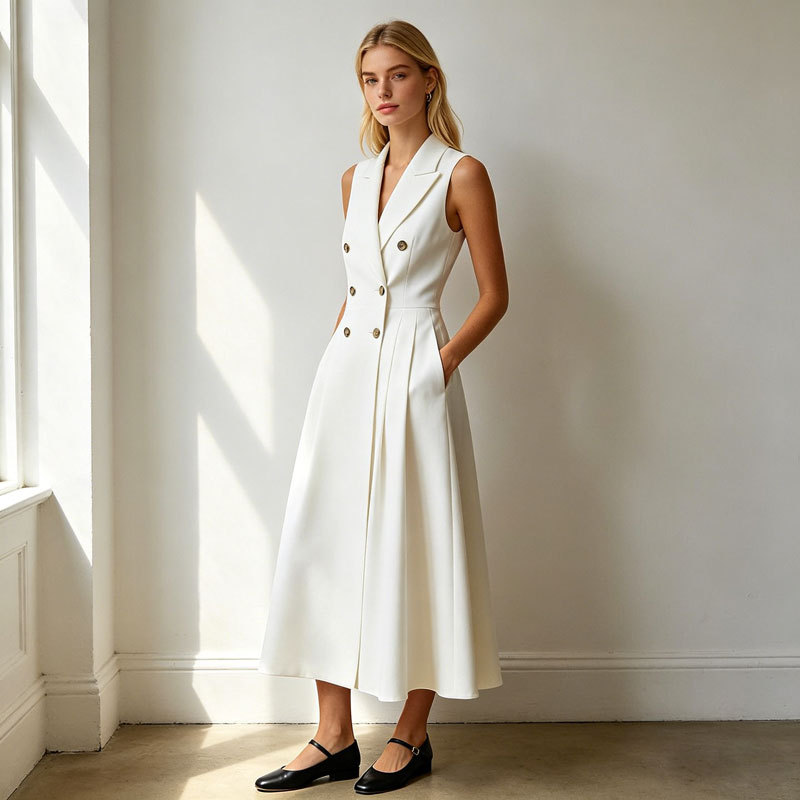 KOSSR Gingham Floral Linen Midi Dress – Vintage Peter Pan Collar Summer Dress