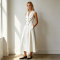 Sleeveless Linen Midi Dress Women | Double Breasted Elegant Dress | KOSSR