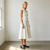 Sleeveless Linen Midi Dress Women | Double Breasted Elegant Dress | KOSSR