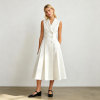 Sleeveless Linen Midi Dress Women | Double Breasted Elegant Dress | KOSSR
