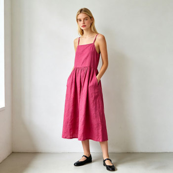 Linen Slip Midi Dress Women | Spaghetti Strap Summer Dress | KOSSR
