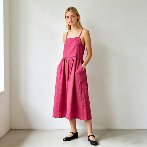 Linen Slip Midi Dress Women | Spaghetti Strap Summer Dress | KOSSR