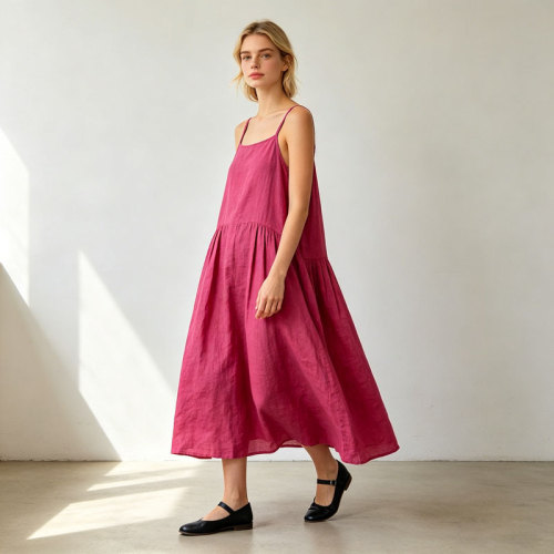 Linen Slip Midi Dress Women | Spaghetti Strap Summer Dress | KOSSR