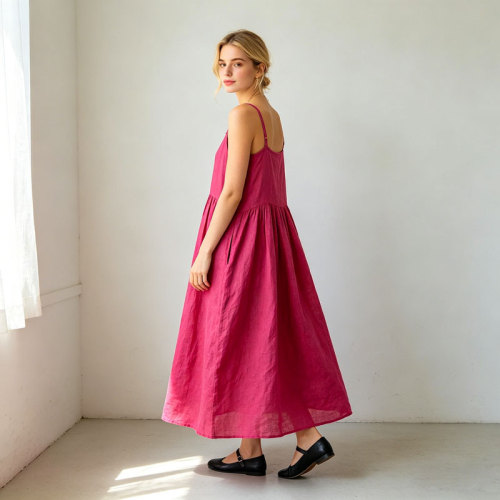 Linen Slip Midi Dress Women | Spaghetti Strap Summer Dress | KOSSR