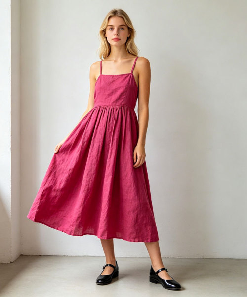 Linen Slip Midi Dress Women | Spaghetti Strap Summer Dress | KOSSR