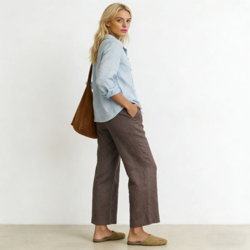 Linen Straight Leg Pants Women | Elastic Waist Linen Trousers | KOSSR