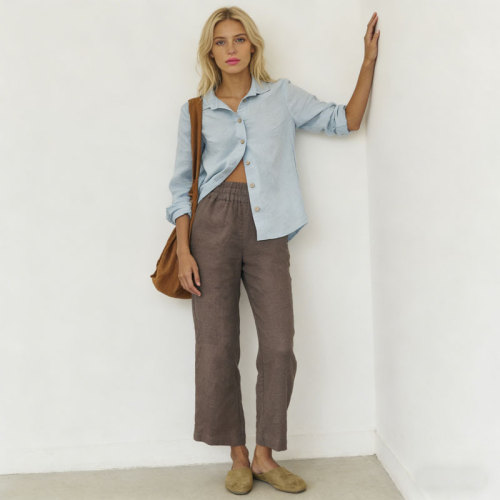 Linen Straight Leg Pants Women | Elastic Waist Linen Trousers | KOSSR