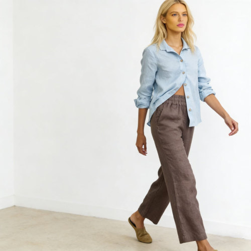 Linen Straight Leg Pants Women | Elastic Waist Linen Trousers | KOSSR