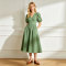 Linen Wrap Dress Women | Puff Sleeve V Neck Midi Dress | KOSSR