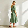 Linen Wrap Dress Women | Puff Sleeve V Neck Midi Dress | KOSSR