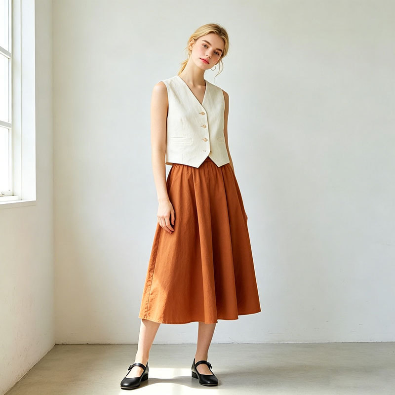 Linen Midi Skirt Women | High Waist A-Line Linen Skirt | KOSSR
