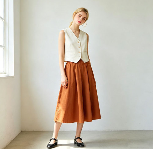 Linen Midi Skirt Women | High Waist A-Line Linen Skirt | KOSSR