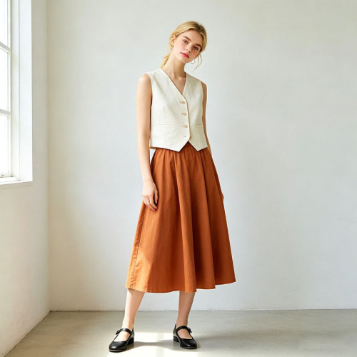 Linen Midi Skirt Women | High Waist A-Line Linen Skirt | KOSSR