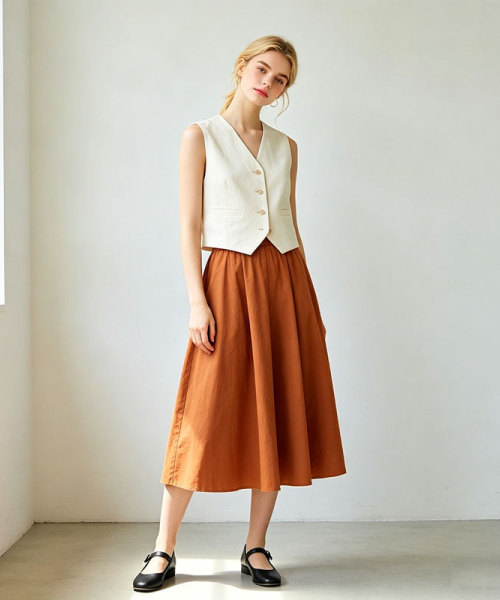Linen Midi Skirt Women | High Waist A-Line Linen Skirt | KOSSR