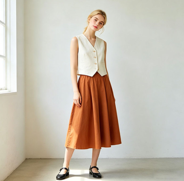 Linen Midi Skirt Women | High Waist A-Line Linen Skirt | KOSSR