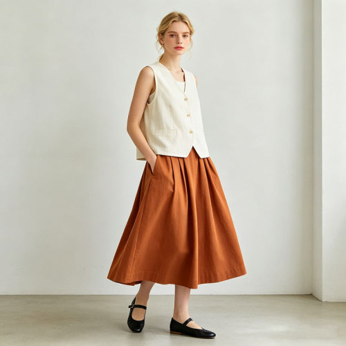 Linen Midi Skirt Women | High Waist A-Line Linen Skirt | KOSSR