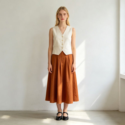Linen Midi Skirt Women | High Waist A-Line Linen Skirt | KOSSR