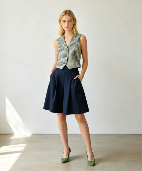 Linen Mini Skirt for Women | A-Line Pleated Summer Skirt | KOSSR