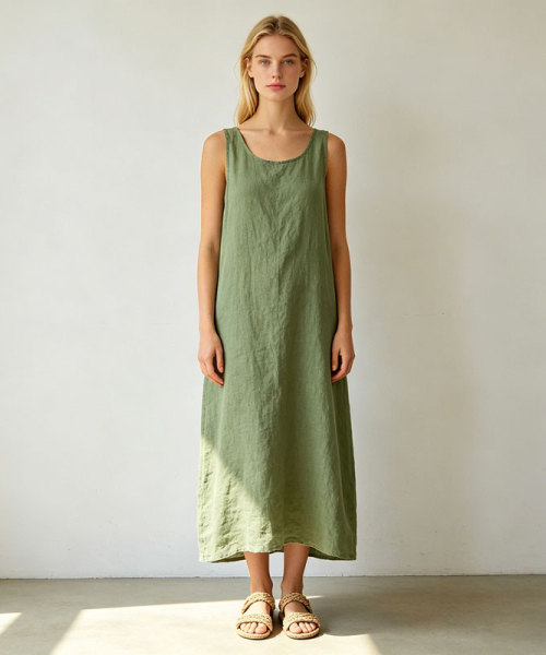 Sage Green Linen Maxi Dress | Sleeveless Waist Tie Summer Dress | KOSSR