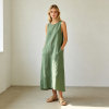Sage Green Linen Maxi Dress | Sleeveless Waist Tie Summer Dress | KOSSR