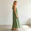 Sage Green Linen Maxi Dress | Sleeveless Waist Tie Summer Dress | KOSSR