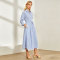 Blue Striped Linen Shirt Dress Women | Belted Midi Summer Dress | KOSSR