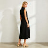 Black Linen Shirt Dress Women | Sleeveless Belted Midi Dress | KOSSR