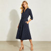 Striped Linen Shirt Dress Women | Navy Belted Midi Dress | KOSSR