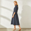 Striped Linen Shirt Dress Women | Navy Belted Midi Dress | KOSSR