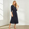 Striped Linen Shirt Dress Women | Navy Belted Midi Dress | KOSSR