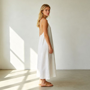 Linen Slip Midi Dress Women | Spaghetti Strap Summer Dress | KOSSR