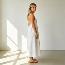 Linen Slip Midi Dress Women | Spaghetti Strap Summer Dress | KOSSR