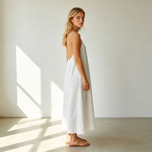 Linen Slip Midi Dress Women | Spaghetti Strap Summer Dress | KOSSR