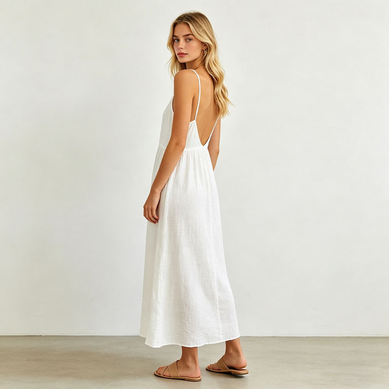 White Linen Slip Maxi Dress for Women