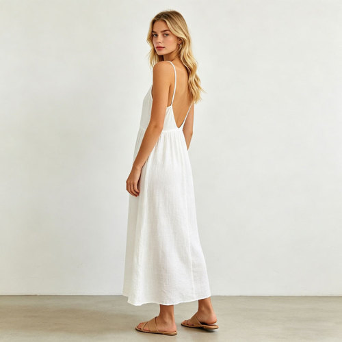 Linen Slip Midi Dress Women | Spaghetti Strap Summer Dress | KOSSR