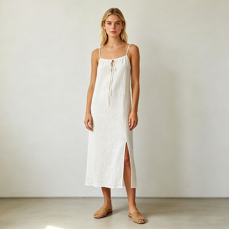 White Linen Slip Maxi Dress for Women