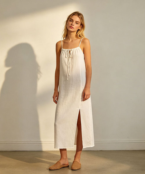 White Linen Slip Maxi Dress for Women | Minimal Summer Linen Dress | KOSSR