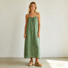 Sage Green Linen Maxi Dress for Women | Relaxed Resort Linen Dress | KOSSR