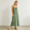 Sage Green Linen Maxi Dress for Women | Relaxed Resort Linen Dress | KOSSR