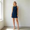 Navy Linen Sleeveless Mini Dress for Women | Minimalist Linen Dress | KOSSR