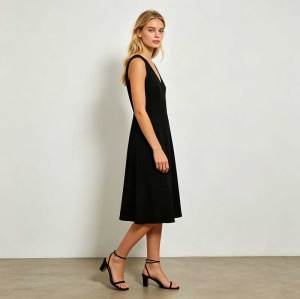 Black Linen Sleeveless Midi Dress for Women | Elegant Linen Dress | KOSSR