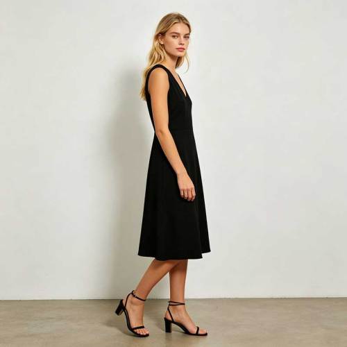 Black Linen Sleeveless Midi Dress for Women | Elegant Linen Dress | KOSSR