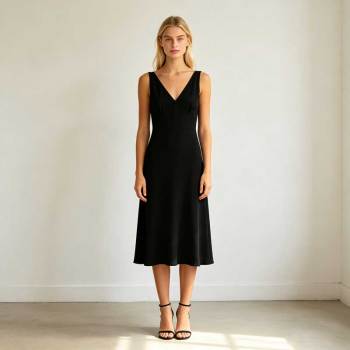 Black Linen Sleeveless Midi Dress for Women | Elegant Linen Dress | KOSSR